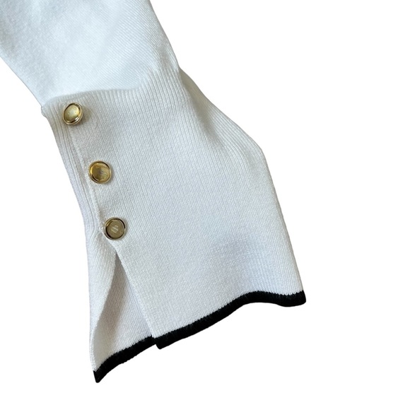 Zara Knit White and Navy Sweater Crew Neck Women’s Size Large Gold Buttons - Picture 3 of 8